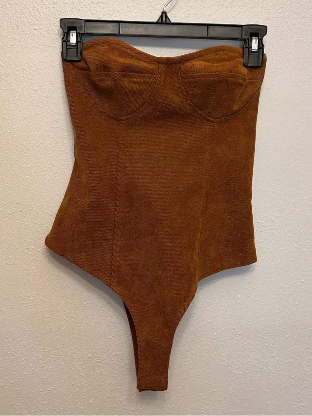 Wild Honey Corduroy Brown Suede Strapless Bodysuit